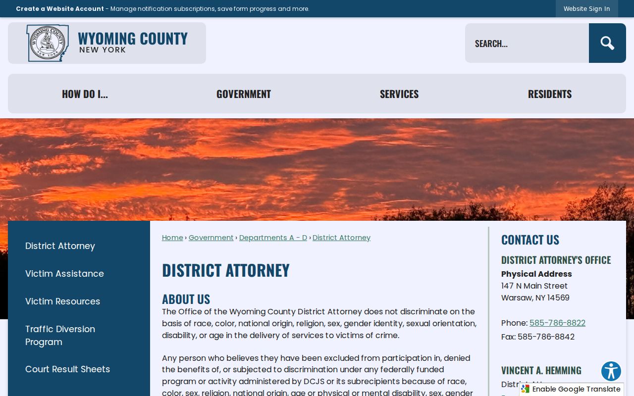 Wyoming County criminal court case District Attorney information