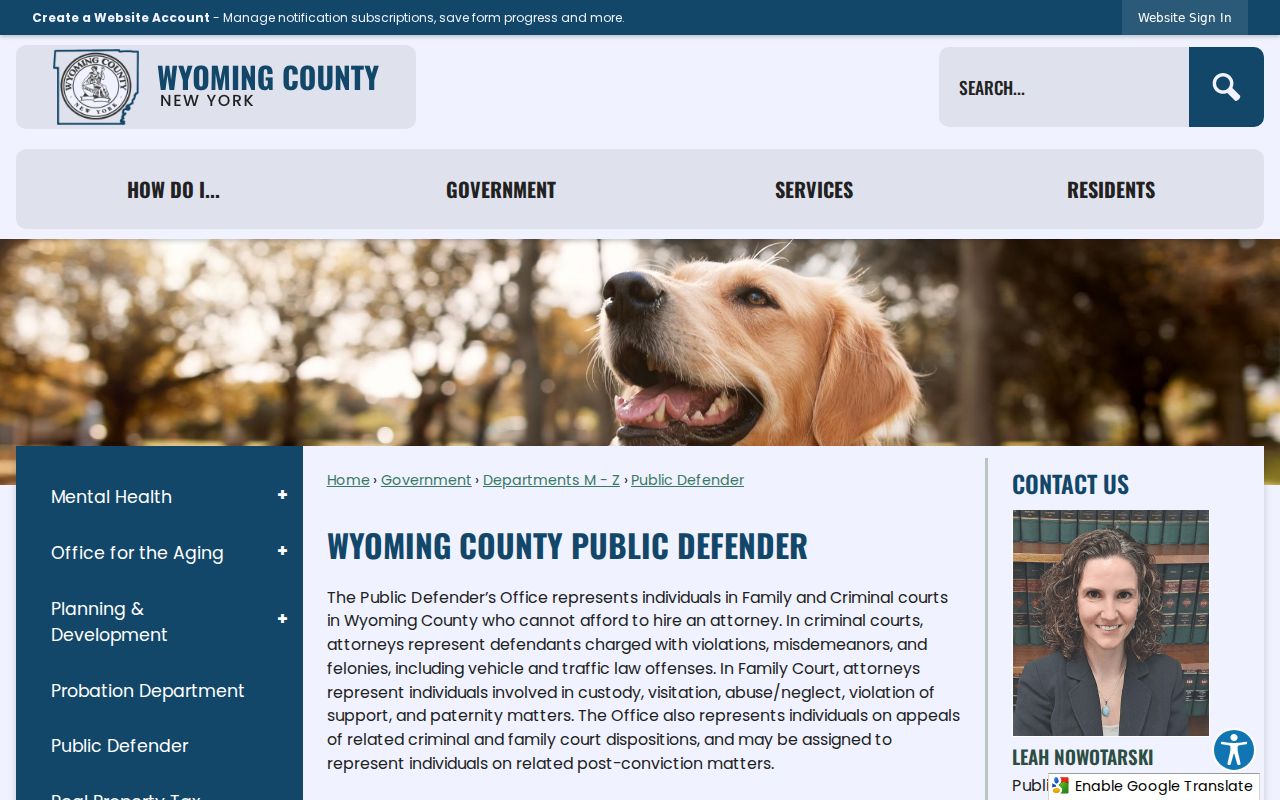Wyoming County criminal court case Public Defender information