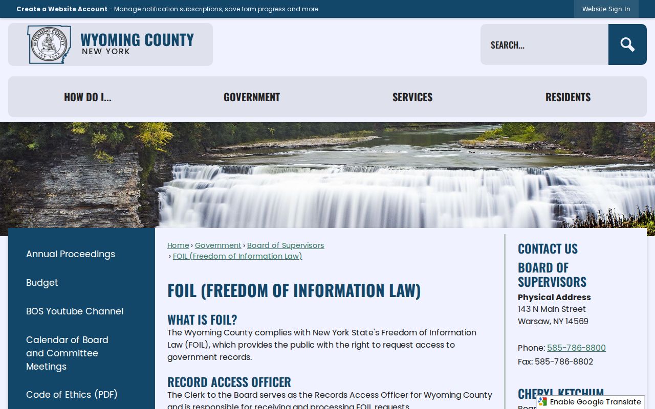 Wyoming County criminal records FOIL request instructions