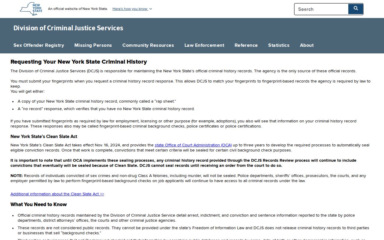 Wyoming County criminal history DCJS personal record review page