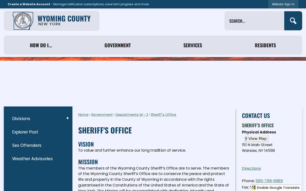 Wyoming County criminal history Sheriff's Office record source