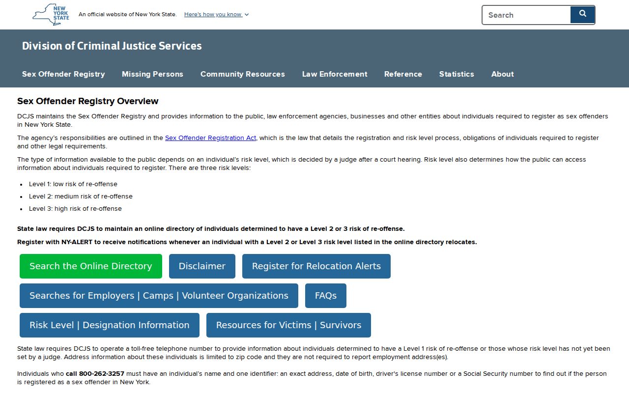 New York DCJS sex offender registry overview for Wyoming County searches
